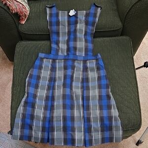 Girls Blue and Gray Plaid School Uniform Jumper Dress Size 10 1/2